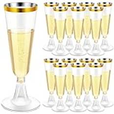 WZHHDM Champagneglas plast med roséguldkant, 30 stycken, 150 ml champagneglas, plast, lämpliga cocktailglas, champagneglas, plast för cateringevenemang, fester, vardagen och många andra scenarier.