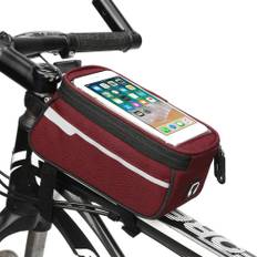 Cykelväska Cykeltelefon Framramväska Vattentät MTB Cykelstyre Rörväska med hörlurshål röd