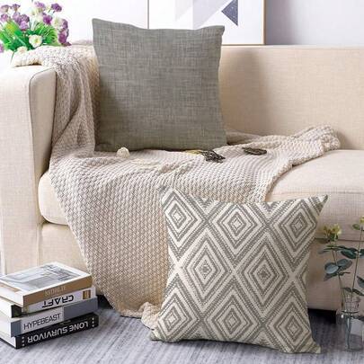 2 st dekorativa kuddfodral med geometriskt mönster, kuddfodral i polyesterfiber, dold dragkedja, maskintvättbara, minimalistiskt modeinspirerat linjem - Grå (40*40,45*45,30*50,50*50)