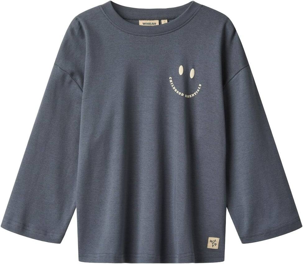 Wheat Tshirt L/S Axe Print Stl. 98/3y unisex - Långärmade T-shirts Från Magasin - Greyblue (98/3y)