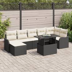 vidaXL 8 Delers Have Sofa Sæt med Puder Sort Poly Rattan, vidaXL 2-personers Have Sofa med Puder Sort Poly Rattan