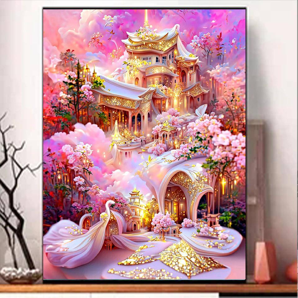 Diamond Painting Heltäckande Runda Fyrkantiga Diamanter Drömslott DIY Diamond Painting Handgjord Korsstygn Dekoration Konst white