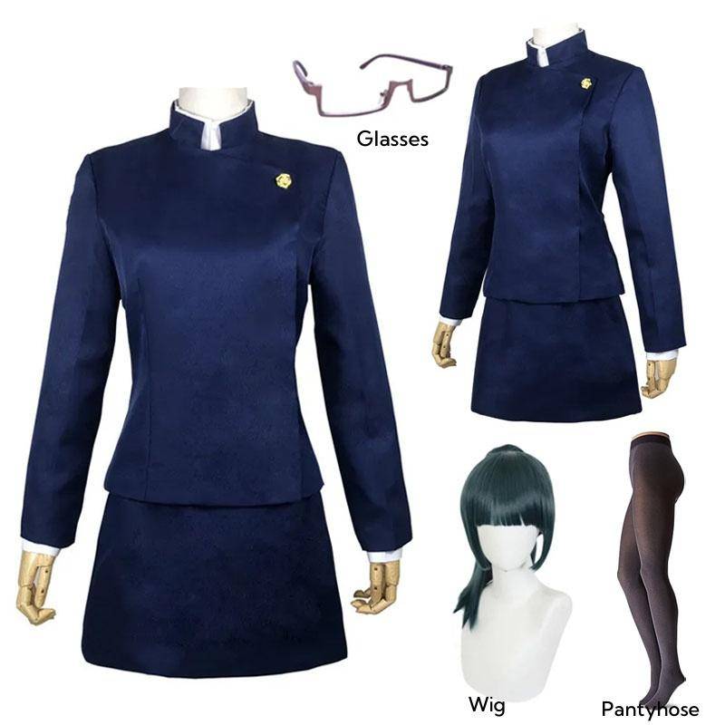 Jujutsu Kaisen Maki Zenin Cosplay Kostym Maki Zenin Glasögon Peruk Topp Kjolar Fullt Set Maki Halloweenfest Uniform för Kvinnor Män cm