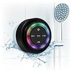 Xleader dusch Bluetooth-högtalare, certifierad IPX7 vattentät mini bluetooth trådlös högtalare med lampor, sugkopp för badrum, inbyggd mikrofon, kristallljud och bas, 12 H speltid, idealiska