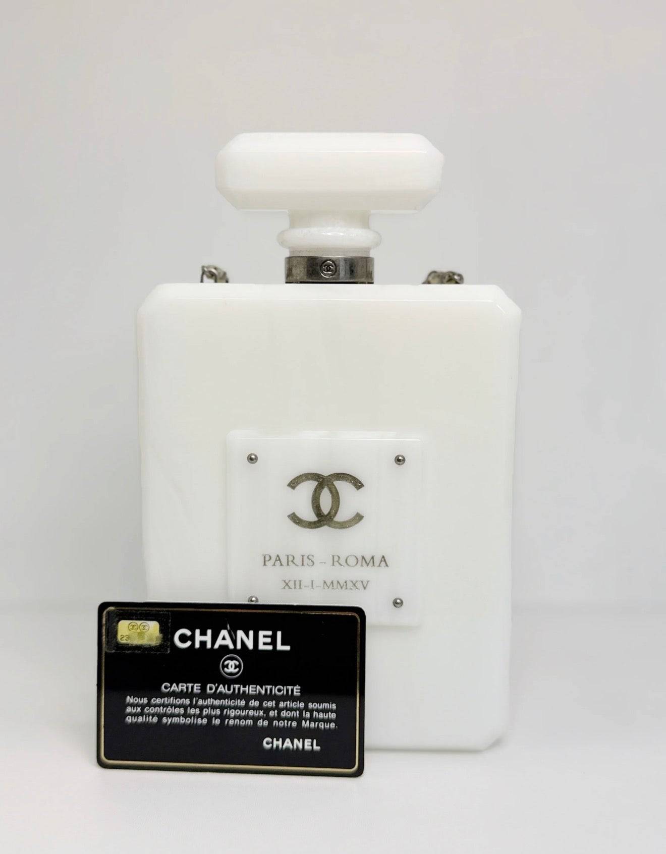 Chanel 2016 Paris-Rome White Marble No 5 Perfume Bottle Minaudiere Clutch