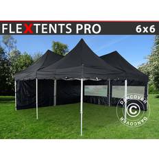 Foldetelt FleXtents Easy up pavillon PRO Peak Pagoda 6x6m, Sort, Inkl. 8 sidevægge