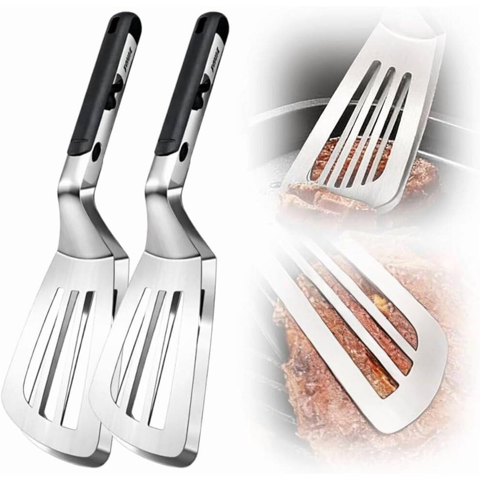 Grillklemme i rustfrit stål med silikonehåndtag og -hoved, grilltang med glidelås til madlavning, stegning og udendørs grill – kompatibel med