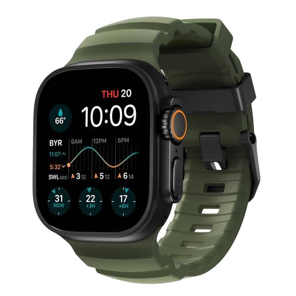 NOMAD Rocky Point Band - rem til Apple Watch 46mm/49mm lavet af FKM og titanium (skov, sort hardware)