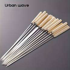 TEMU 20pcs Stainless Steel Bbq Skewers With Wooden Handles - Reusable, Easy To Clean & Portable For Indoor/outdoor Grilling Parties