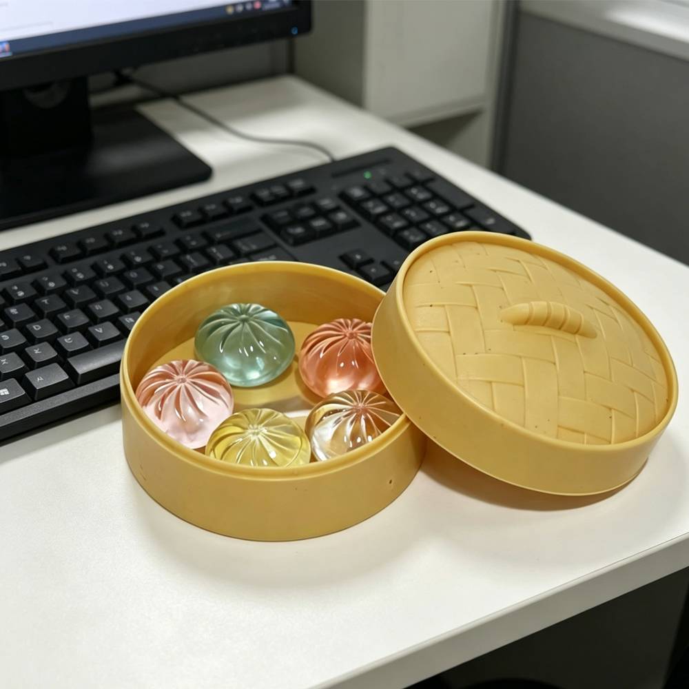5 Mini Squishy Dumplings with Steamer Squeezable Toys Set Fidget Sensory Toy For Adults Stress-relieving Toys Birthday Favors