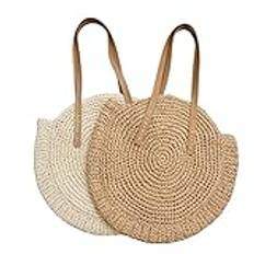 NUONUO Halmväska Halm Rund Strandväska Handgjord Vintage Flätad Axelväska Raffia Cirkel Rotting Väskor Casual Bohemisk Sommar Semester Väskor Stråväska Kvinnor, Beige, Taglia unica