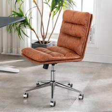 chairus Mjuk läder kontorsstol armlös ergonomisk svängbar höjd justerbar stoppad uppgiftsstol (brun (vilstol))