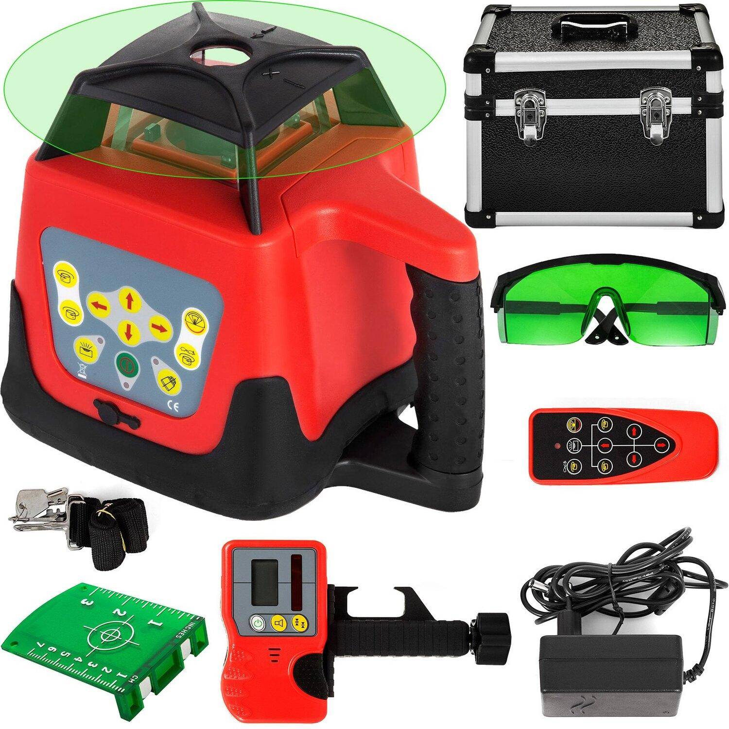 Green Laser Level Rotary Self Leveling Measuring Automatic Rotating Green Beam with Receiver Remote Control Carrying Case
