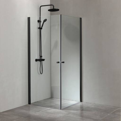 Cassøe Slim brusehjørne, 88,5x88,5 cm, klart glas, sort profil
