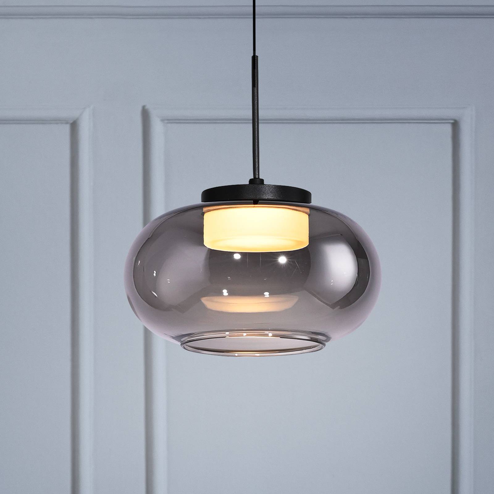 Schöner Wohnen Glas pendellampa Sia, dimbar, Aluminium / grå / zink, Vardagsrum / matsal, Glas, Modern, Pendellampa