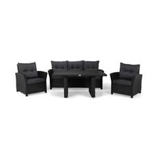 Comfort Garden James Loungegrupp Utomhus – 5-sits Soffgrupp i Konstrotting för Trädgård och Uteplats - Svart / Svarta dynor & Loungeset Grå,Svart Plast