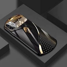 TEMU Suitable For Iphone 12, 13, 14, 15, 16, And 11 Pro Max, This Luxurious Wood Grain Oval Glass Case Features A With A Half Mirror.