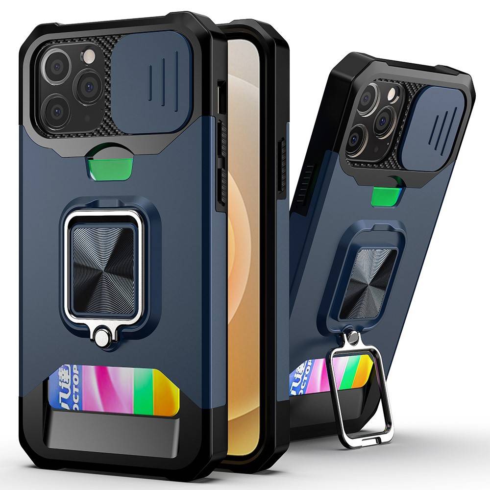IPhone 12- 12 Pro cover med kortholder- Navyblåt