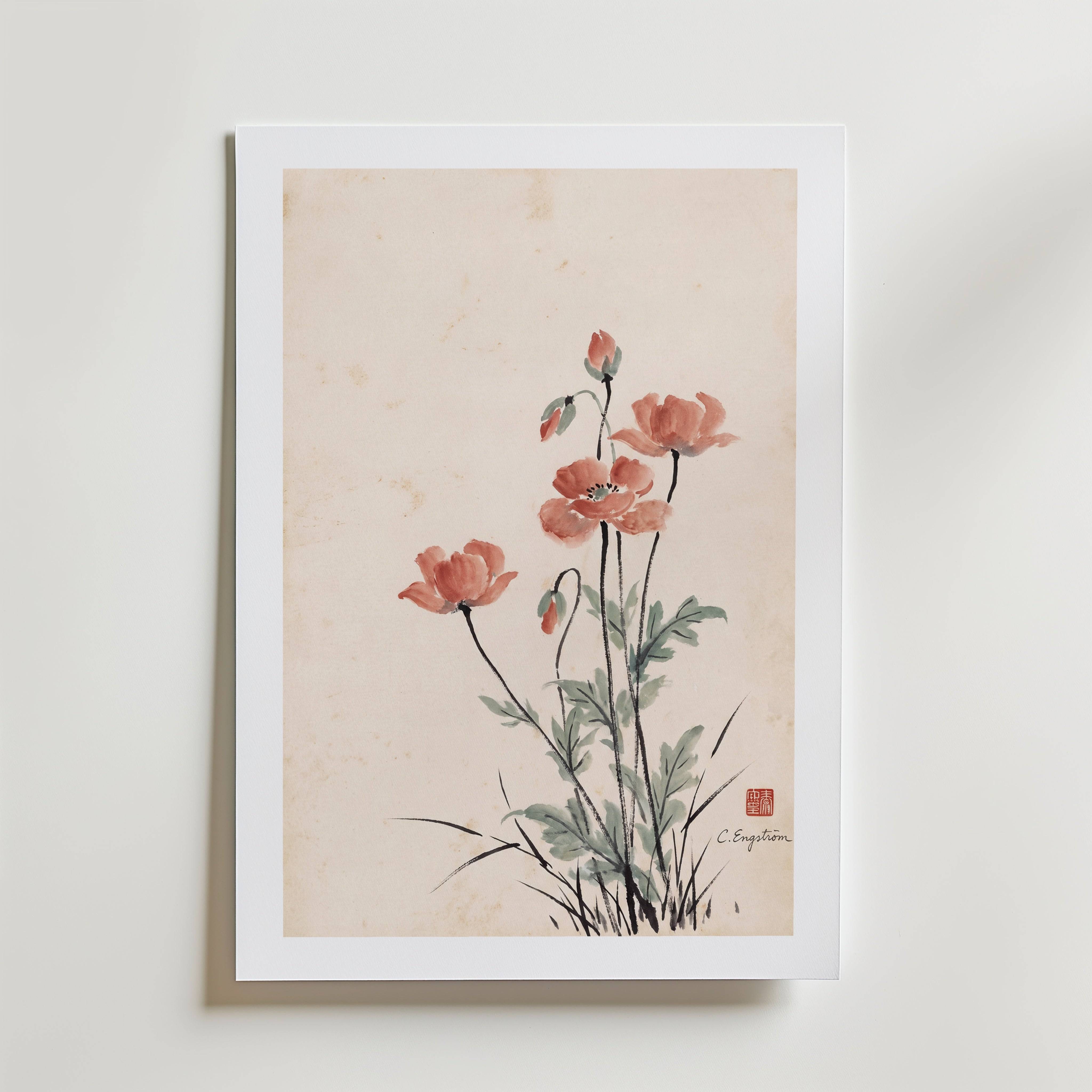 Poppies By Caroline Engstr�m - Premium Canvas 50x70 cm Med passepartout