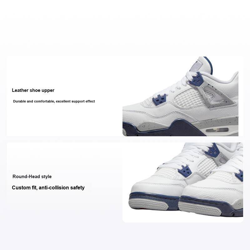 Air Jordan 4 Retro GS Midnight Navy Barn Sneakers Vit Ljus-Rök-Grå Eld-Röd 408452-140 cm
