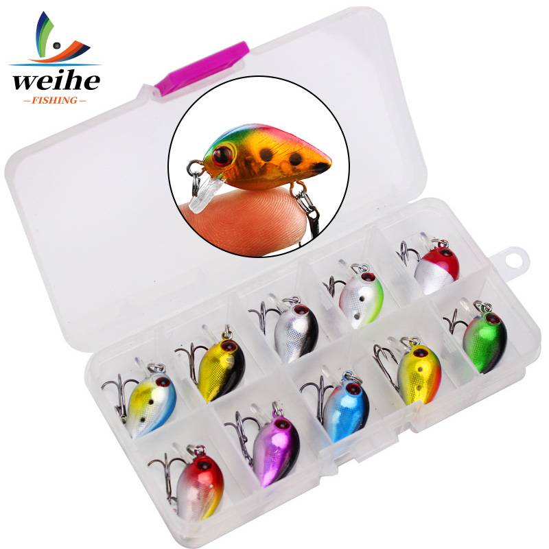 WEIHE10pcs/lot Mini Crankbait Fishing Lures 3cm 1.5g Sinking Artificial Hard Bait Minnow Swimbait Wobblers Carp Fishing Lure Set