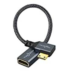 Twozoh Mini HDMI till HDMI Adapter Kabel 0,2M, nylonflätad 90° graders rät vinkel Hane Mini HDMI till Hona HDMI-förlängningskabel stöder 3D/4K 1080p
