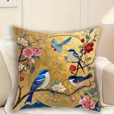 1/2/4-delars polyester 2D platttryck modern gyllene chinoiserie fågel- och blommönster örngott, icke-äkta broderi, kort plysch, maskintvättbar, dragke - Multifärgad (40*40,45*45,50*50)