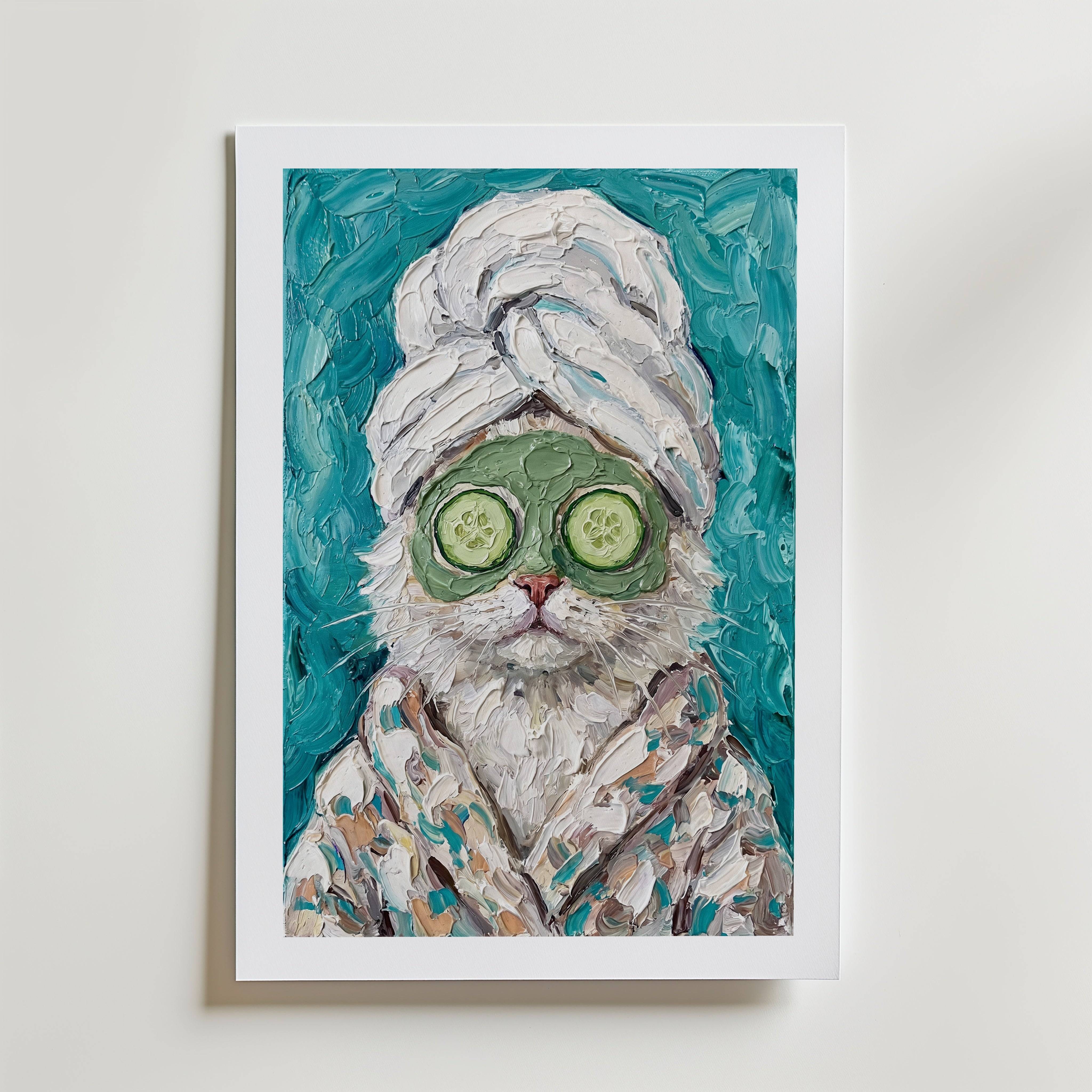 Spa Day Cat Poster - Premium Canvas 70x100 cm Med passepartout