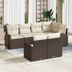 vidaXL Havemøbel sæt 7-del Brun og creme Poly rattan, Polyester, Stål
