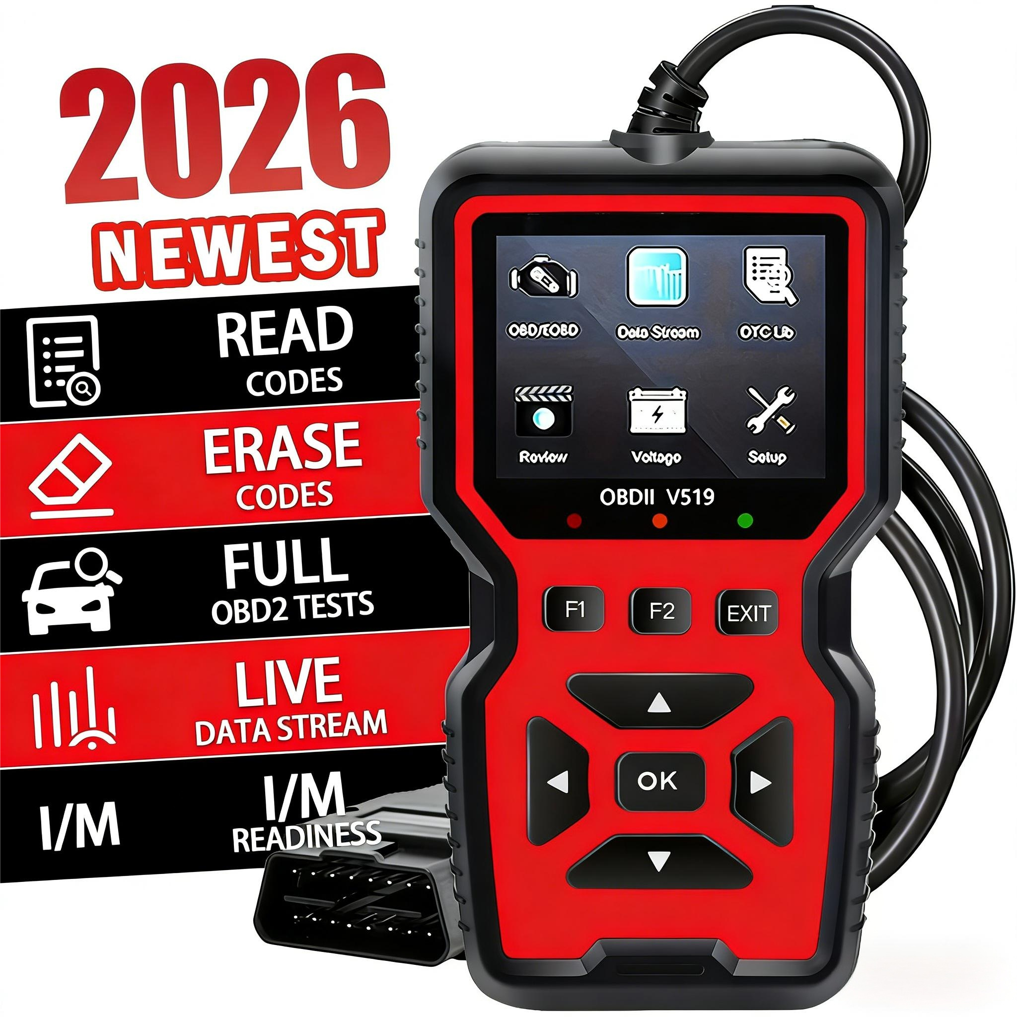 2026 V519 Professional OBD2 Scanner - USB-Powered, Real-Time Data Diagnostic Tool for Checking Engine Lights in Most Cars