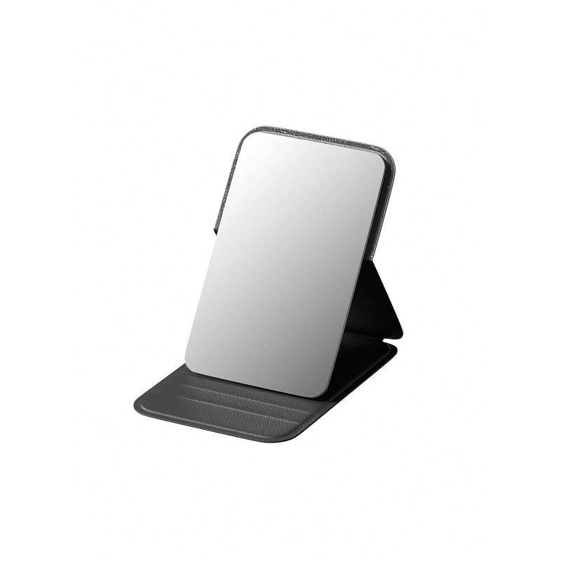 Portable Makeup Mirror, Solid Color, Simple, Portable, Foldable, Cute Pocket Mirror,Suitable Black - 1pc