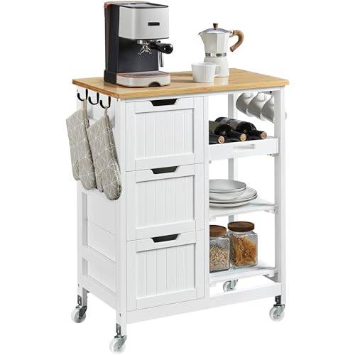 Yaheetech Servierwagen mit 3 Schubladen, 67x37x84,5 cm, Weiß