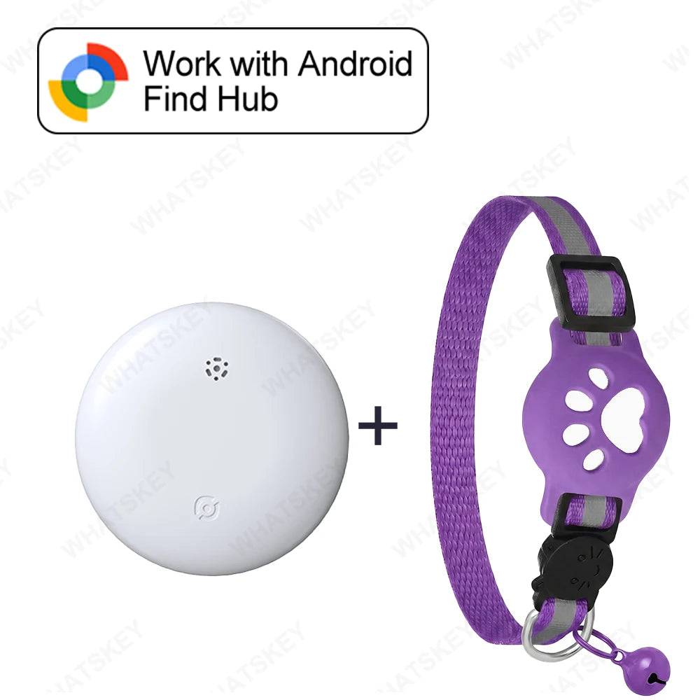Google Find My Device Pet Collar Tracker for Cats & Dogs — Android Compatible - White-Pur collar