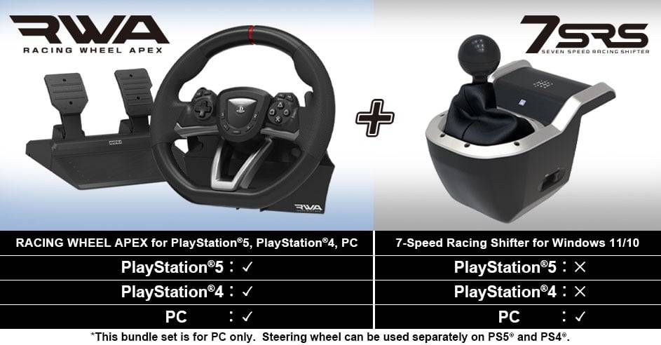 HORI - Racing Wheel Apex + 7-Speed Racing Shifter Bundle For PC (Windows 11/10)