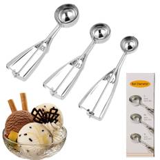 Glasssked i rostfritt stål - set med 3 stycken 4 cm/5 cm/6 cm - Ice Cream Scoop - Lämplig för glass, koner, frukt