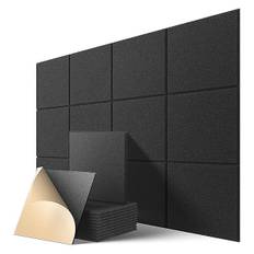 Självhäftande Akustikpaneler 12-pack, 12 x 12 x 0,4 tum Ljudisolerande Vaddering, Ljudabsorberande Panel för Hem, Svart