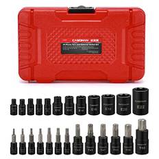 CASOMAN 25 Piece Torx Bit Socket and Female External Socket Set, 13 Star Socket Bits (T8- T60)& 12 Female E-Torx Sockets (E4-E22)