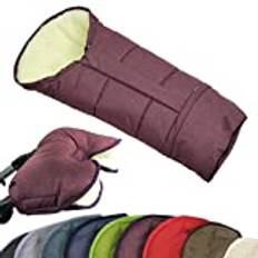 BAMBINIWELT KOMBI-ANGEBOT MUFF + vinterfotväska/MUMIE – av lammull för barnvagn, buggy, slipad Bordeaux