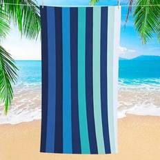 1 st blå- och vitrandig strandhandduk, ultramjuk fiber extra stor strandfilt, superabsorberande badhandduk, lämplig för resor, pool, dykning, surfing, (90*180,75*150)