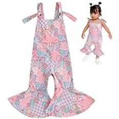 Baby Girl Clothes, Cute Bow Print Suspender Baby Overalls, Breattable Toddler Jumpsuit, ärmlösa remmar Baby Flare Pants, M