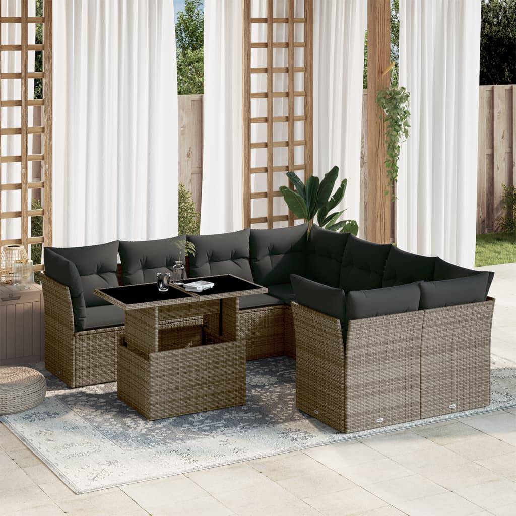 Sofasæt Til Haven 9 Dele Med Hynder Polyrattan - Grå / uden opbevaring