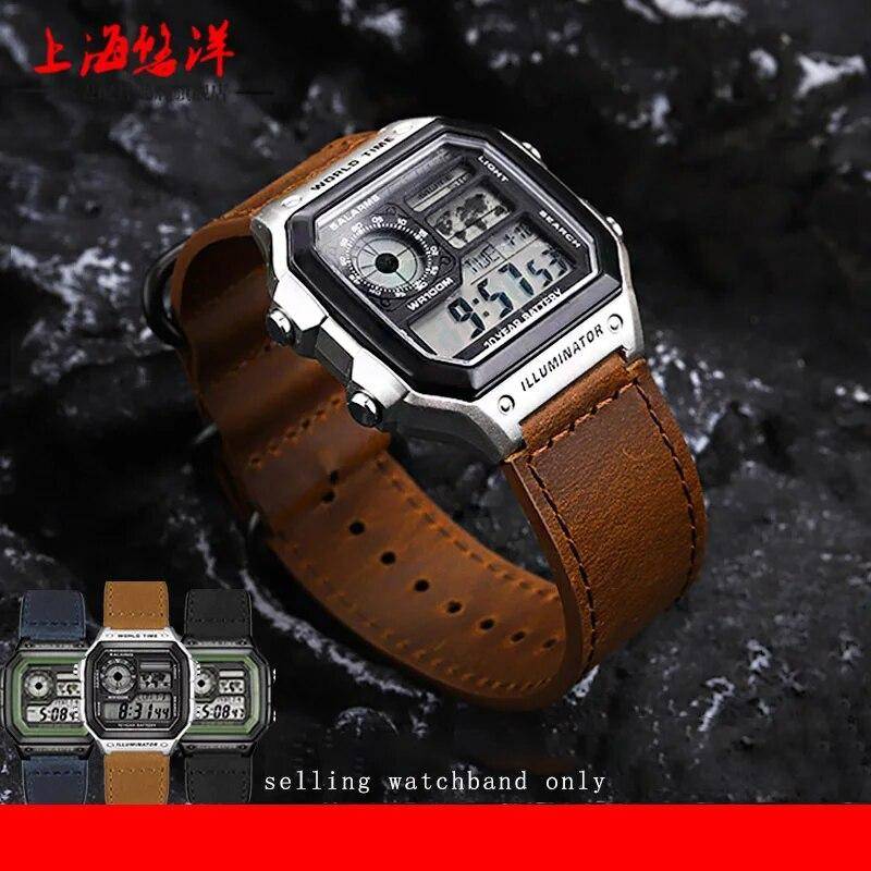 Klockarmband för Casio litet fyrkantigt band AE1200/AE-1300/F-108/W-216 vintage läderklocka med 18 mm armband tillbehör armband