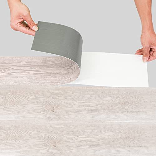 Sonnewelt PVC-golvbeläggning, självhäftande, ca 3 m², 21 plattor vinylgolv, halkfria vattentäta golvplattor, 91,5 x 15,2 cm, laminat, golvbrädor, vinylkakel, för golvvärme, vit ek