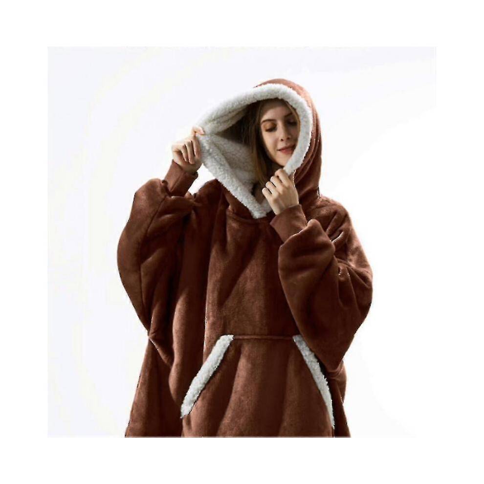 (brown) Blanket Sweatshirt Oversized Hoodie Wearable Blanket Soft Warm Comfortable Giant Front Pocket