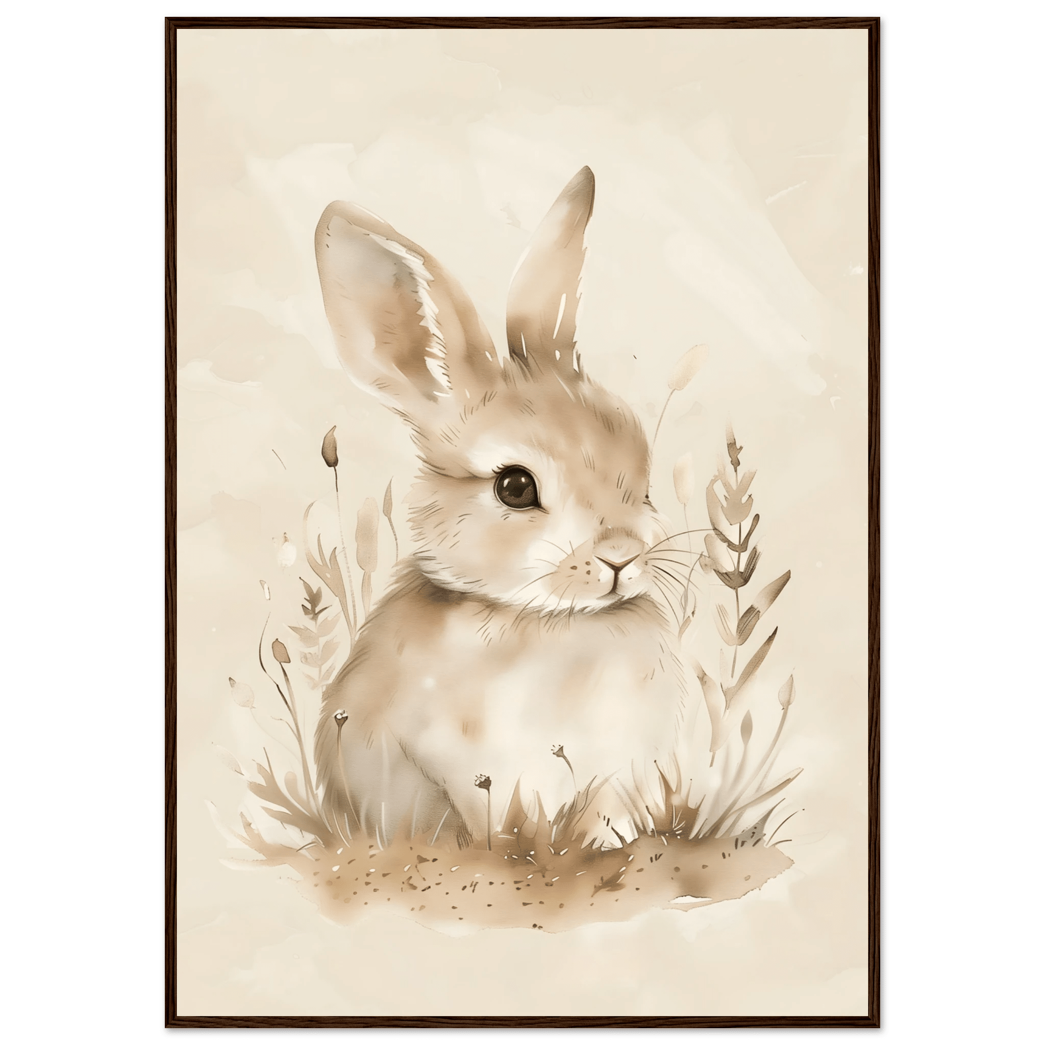 Kaninposter-70x100 cm / 28x40″ / Med ram / Mörkt trä