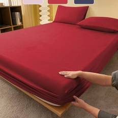 1pc Solid Color Yellow Fitted Sheet, Mattress Protector, Mattress Cover For Bed, Bed Sheet, Soft And Breathable, For All Size Bed -Twin, Full, King, Q - Burgundy - Multi-size