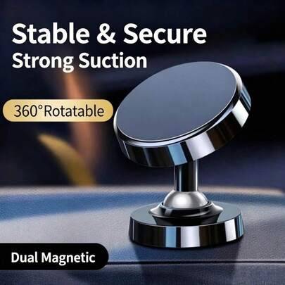 Magnetisk bilhållare för telefon med dubbel axel, superstark magnet, 360° rotation, universell instrumentbrädeshållare för bil, kompatibel med iPhone - Multifärgad (silver,röd)