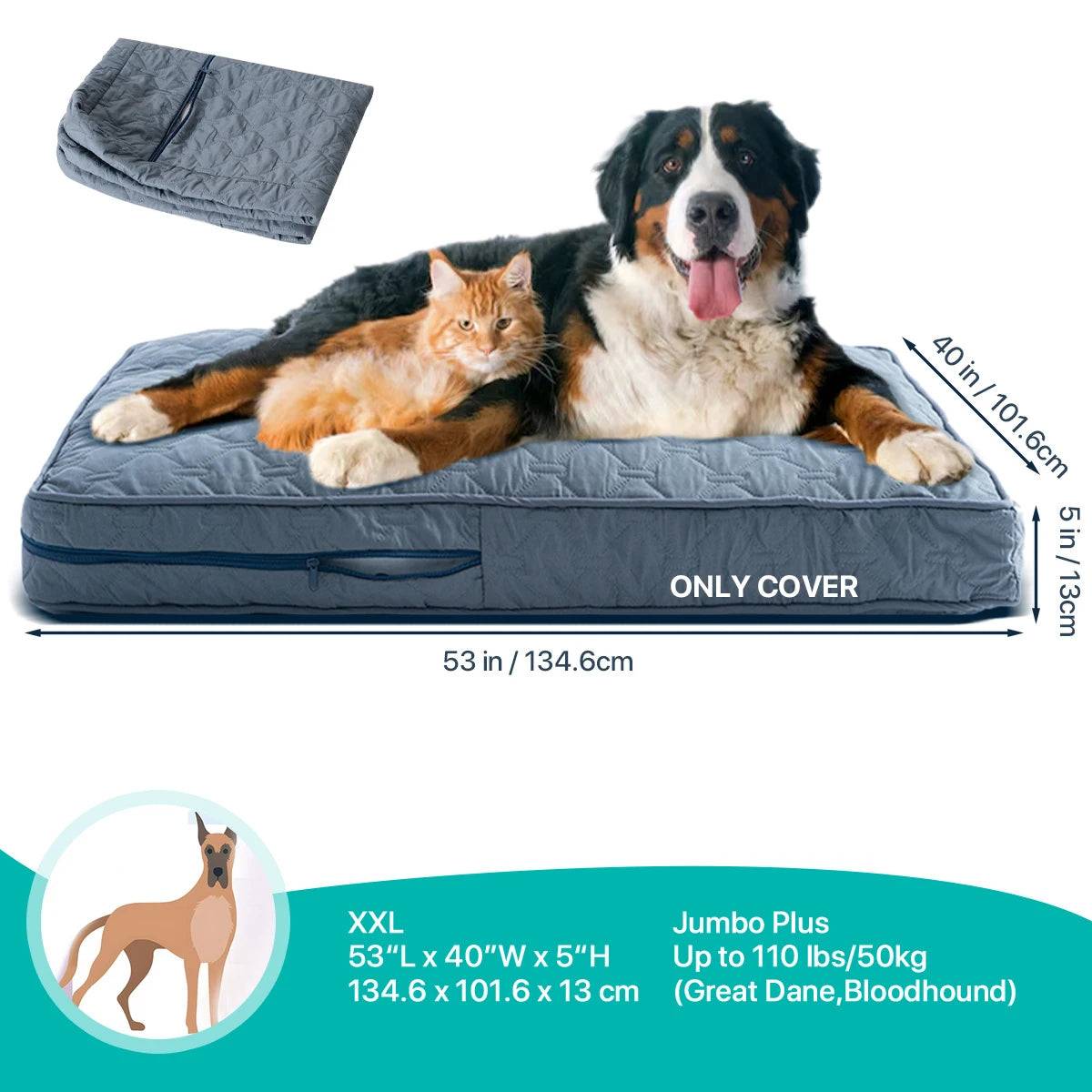 Orthopedic Dog Bed Washable Cover — Multi-Needle Quilted Foam Mat for Large Dogs & Crates - Slate Blue XXL