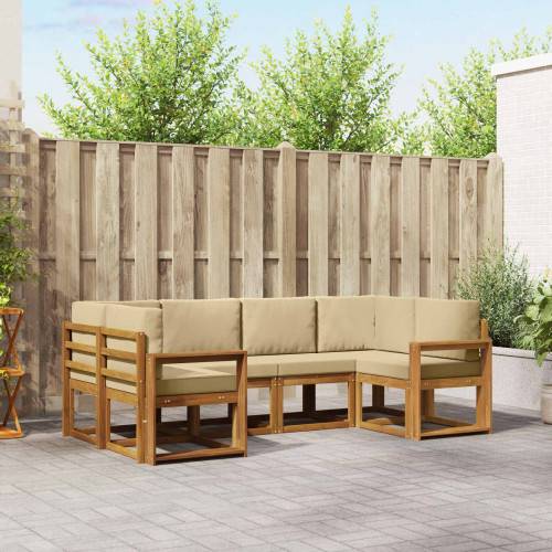 Utomhussoffset med kudde 6 pcs Naturlig och Beige