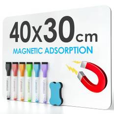 KTRIO A3 Magnetisk whiteboard kylskåp, whiteboardfolie magnetisk med 6 stift svamp för metallyta – avtorkbar magnetisk tavla för kök, kontor och hem, 42 cm x 30 cm